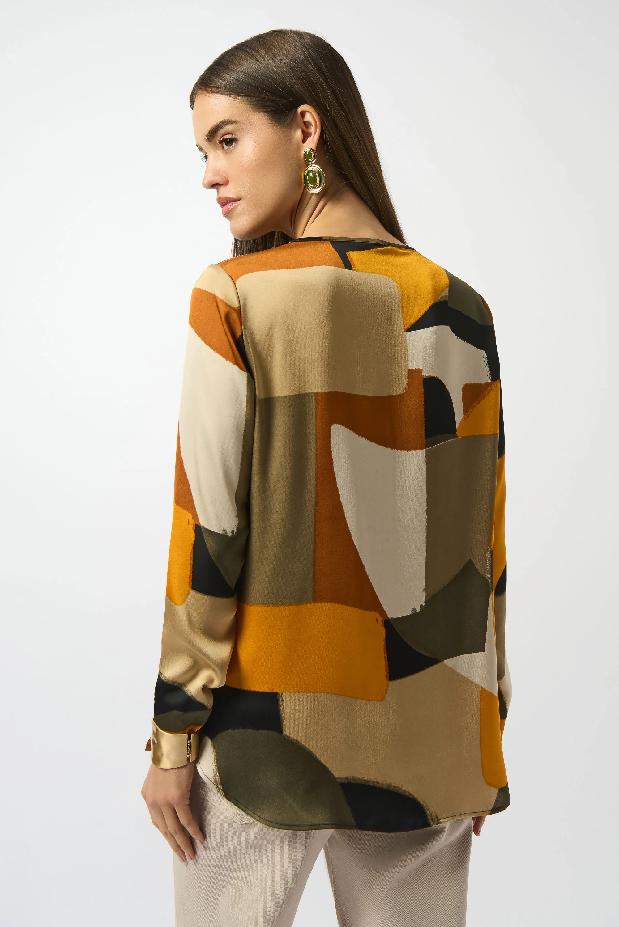 Satin Abstract Print Top - Image 5